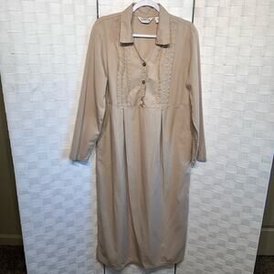 Orvis Women’s Button Front Midi Shirt Dress Size Large Khaki Tan Pockets